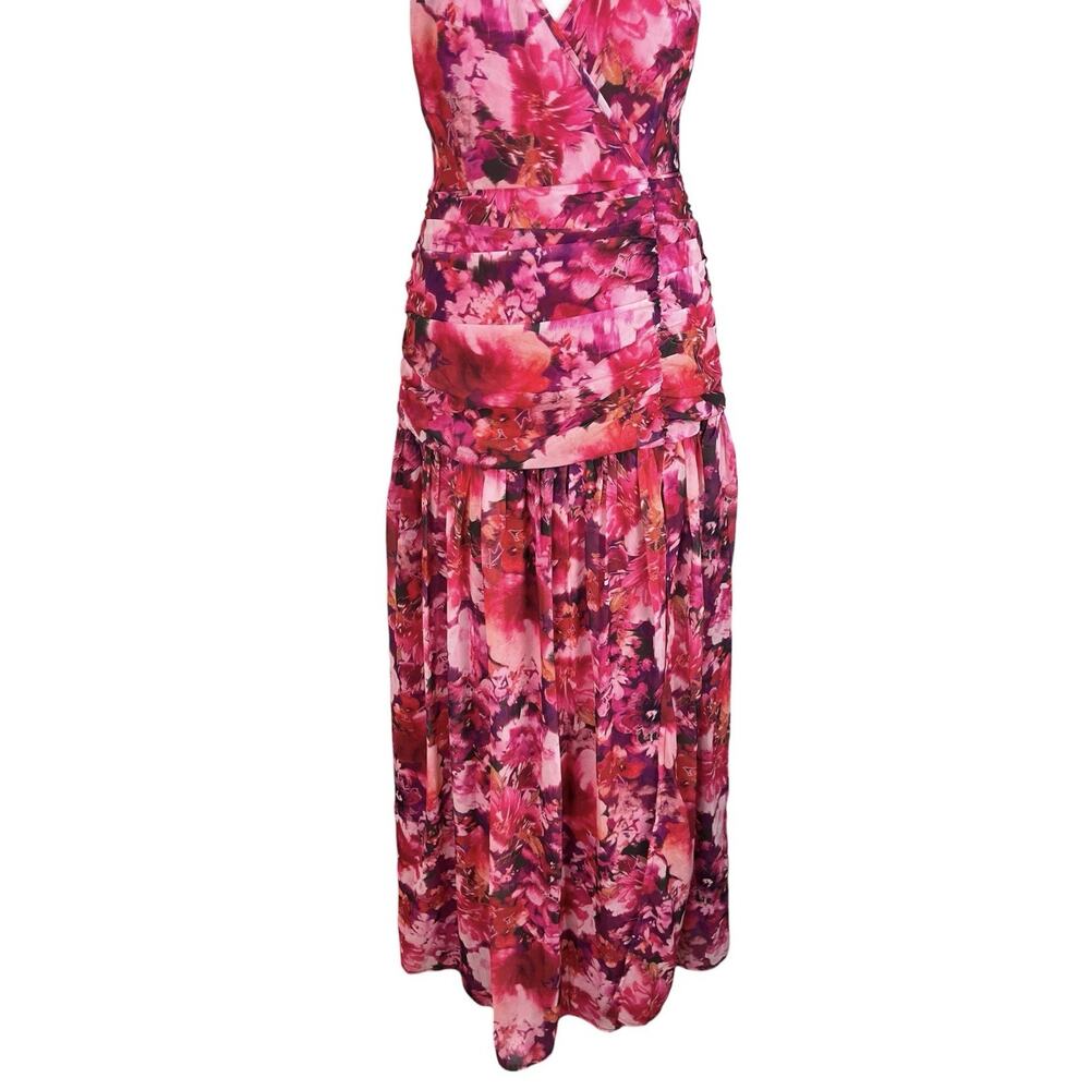 Showpo Jilliane Maxi Dress Ruched Thigh Slit Fuschia Frenzy Coquette Size 4 NWOT - Picture 7 of 9